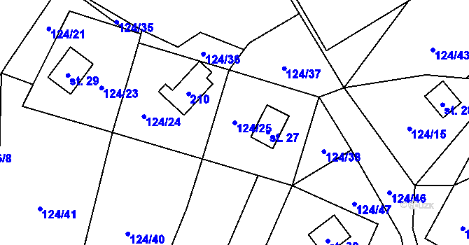 Parcela st. 124/25 v KÚ Horní Čepí, Katastrální mapa