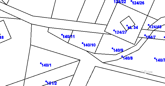 Parcela st. 140/10 v KÚ Horní Čepí, Katastrální mapa