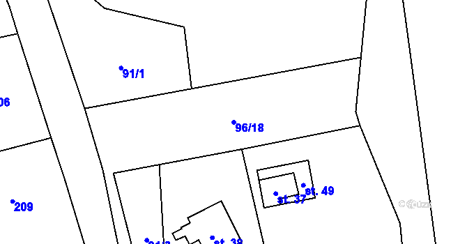 Parcela st. 96/18 v KÚ Kovářová, Katastrální mapa