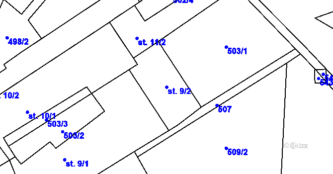 Parcela st. 9/2 v KÚ Kovářová, Katastrální mapa