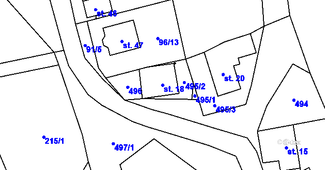 Parcela st. 18 v KÚ Kovářová, Katastrální mapa