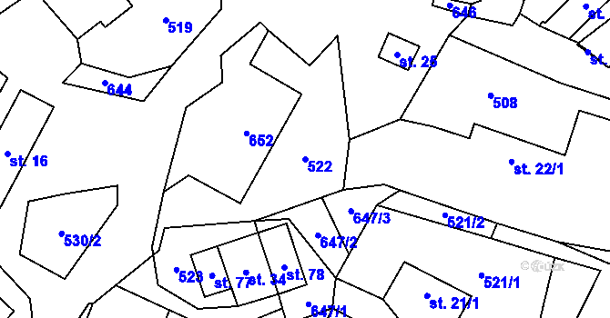 Parcela st. 522 v KÚ Lískovec u Nedvědice, Katastrální mapa