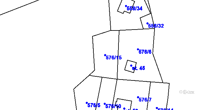 Parcela st. 576/15 v KÚ Lískovec u Nedvědice, Katastrální mapa