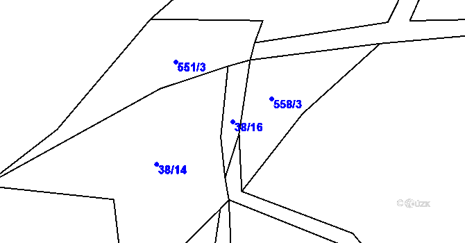 Parcela st. 38/16 v KÚ Lískovec u Nedvědice, Katastrální mapa