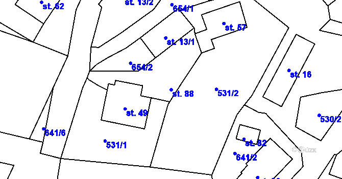 Parcela st. 88 v KÚ Lískovec u Nedvědice, Katastrální mapa