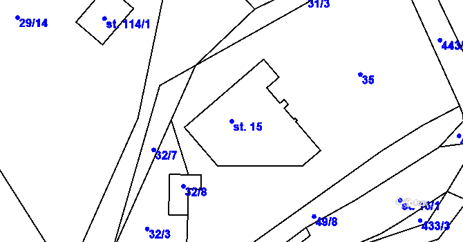 Parcela st. 15 v KÚ Ujčov, Katastrální mapa