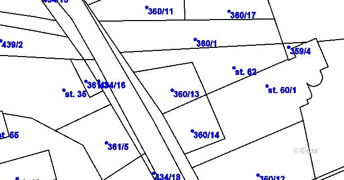 Parcela st. 360/13 v KÚ Ujčov, Katastrální mapa