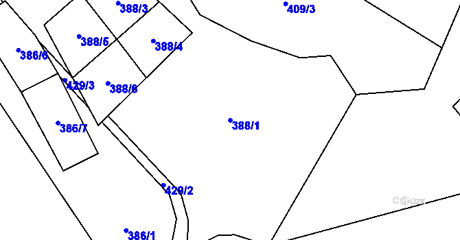 Parcela st. 388/1 v KÚ Ujčov, Katastrální mapa