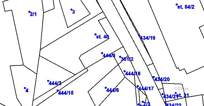 Parcela st. 444/3 v KÚ Ujčov, Katastrální mapa