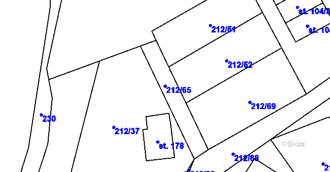 Parcela st. 212/65 v KÚ Ujčov, Katastrální mapa