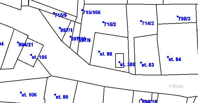 Parcela st. 88 v KÚ Újezd u Hořovic, Katastrální mapa