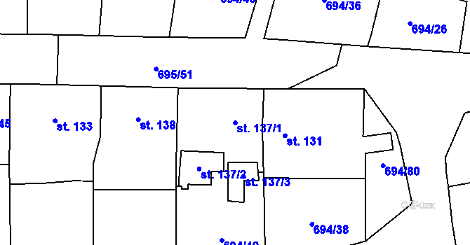 Parcela st. 137/1 v KÚ Újezd u Hořovic, Katastrální mapa