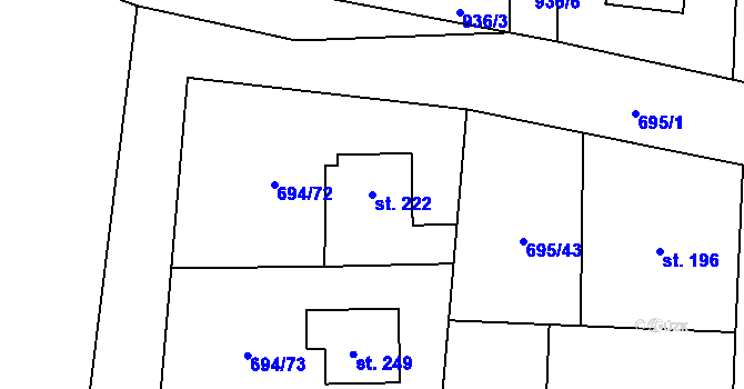 Parcela st. 222 v KÚ Újezd u Hořovic, Katastrální mapa