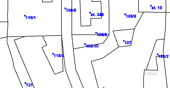 Parcela st. 108/10 v KÚ Újezd u Hořovic, Katastrální mapa
