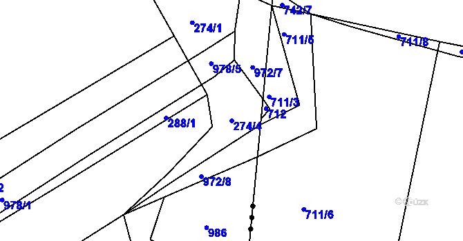 Parcela st. 274/4 v KÚ Újezd u Hořovic, Katastrální mapa