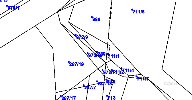 Parcela st. 287/9 v KÚ Újezd u Hořovic, Katastrální mapa