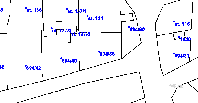 Parcela st. 694/38 v KÚ Újezd u Hořovic, Katastrální mapa