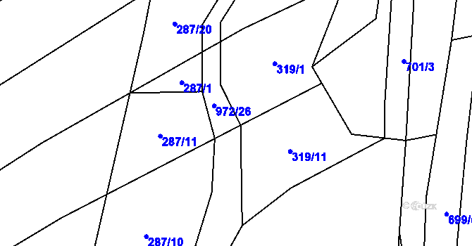 Parcela st. 972/2 v KÚ Újezd u Hořovic, Katastrální mapa