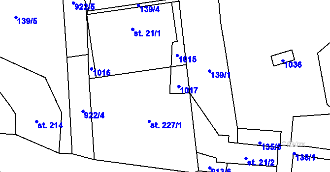 Parcela st. 227/2 v KÚ Újezd u Hořovic, Katastrální mapa