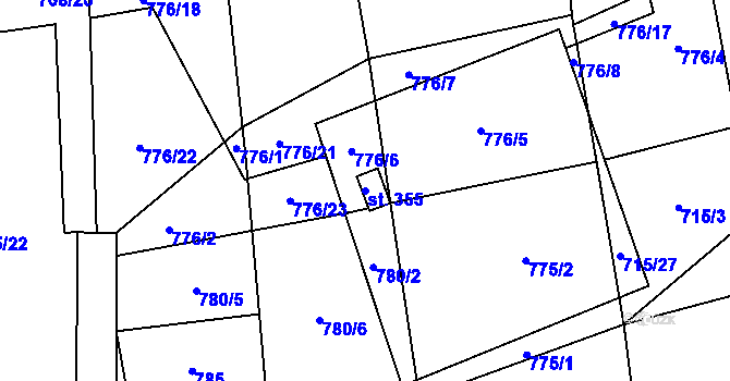 Parcela st. 355 v KÚ Újezd u Hořovic, Katastrální mapa