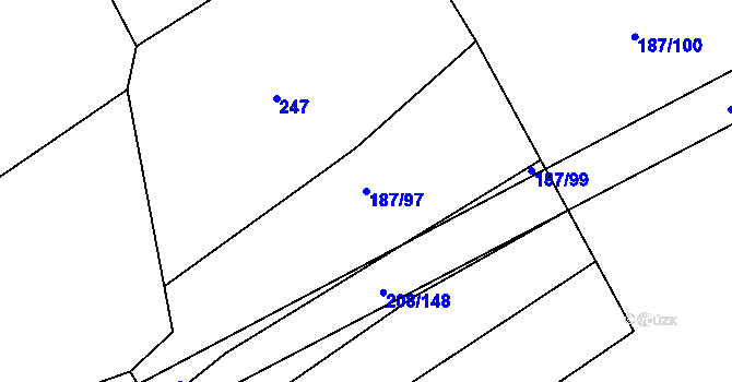 Parcela st. 187/97 v KÚ Újezd u Hořovic, Katastrální mapa