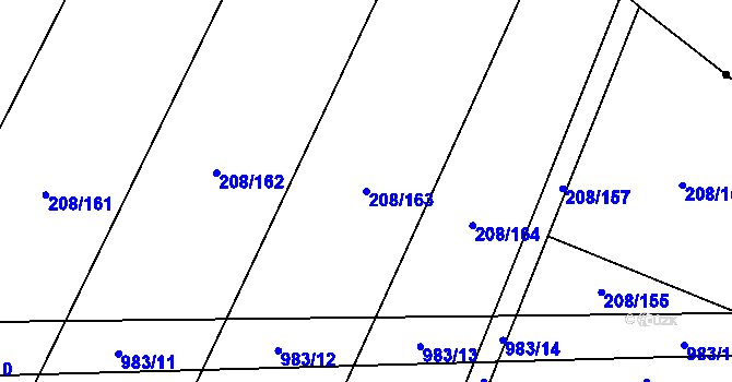 Parcela st. 208/163 v KÚ Újezd u Hořovic, Katastrální mapa