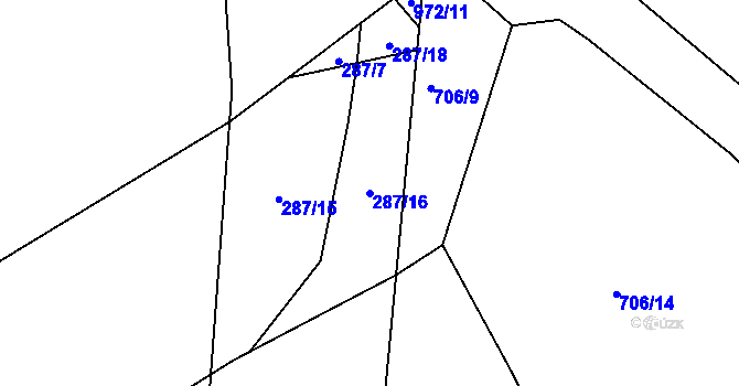 Parcela st. 287/16 v KÚ Újezd u Hořovic, Katastrální mapa