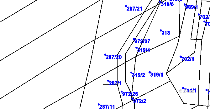 Parcela st. 287/20 v KÚ Újezd u Hořovic, Katastrální mapa