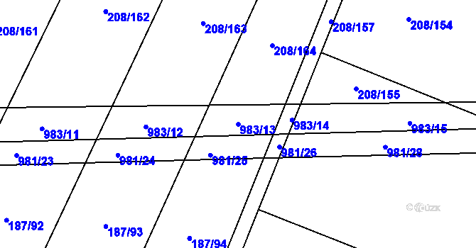 Parcela st. 983/13 v KÚ Újezd u Hořovic, Katastrální mapa