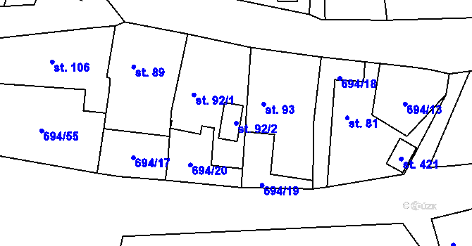 Parcela st. 92/2 v KÚ Újezd u Hořovic, Katastrální mapa