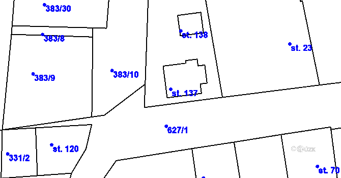 Parcela st. 137 v KÚ Újezd u Luštěnic, Katastrální mapa