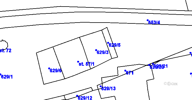 Parcela st. 629/3 v KÚ Újezdec u Luštěnic, Katastrální mapa