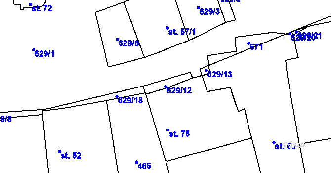 Parcela st. 629/12 v KÚ Újezdec u Luštěnic, Katastrální mapa