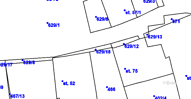 Parcela st. 629/18 v KÚ Újezdec u Luštěnic, Katastrální mapa