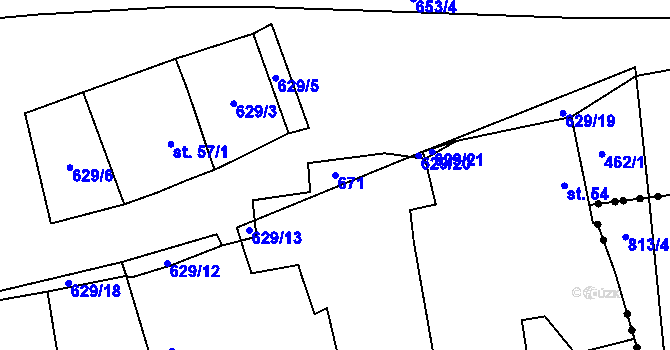 Parcela st. 671 v KÚ Újezdec u Luštěnic, Katastrální mapa