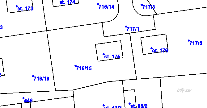 Parcela st. 175 v KÚ Újezdec u Luštěnic, Katastrální mapa