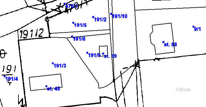 Parcela st. 59 v KÚ Hvožďany u Vodňan, Katastrální mapa