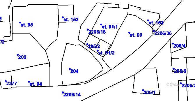 Parcela st. 91/2 v KÚ Újezd u Domažlic, Katastrální mapa