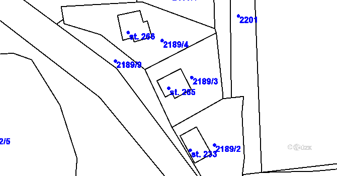 Parcela st. 265 v KÚ Újezd u Domažlic, Katastrální mapa