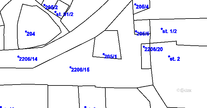 Parcela st. 205/1 v KÚ Újezd u Domažlic, Katastrální mapa