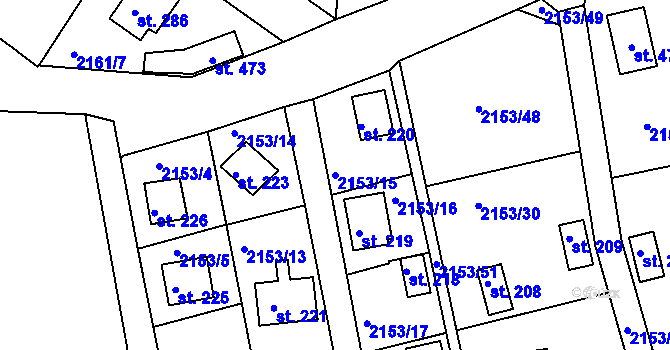 Parcela st. 2153/15 v KÚ Újezd u Domažlic, Katastrální mapa