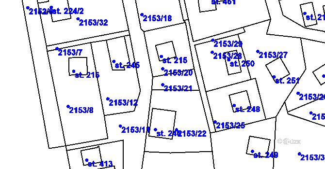 Parcela st. 2153/21 v KÚ Újezd u Domažlic, Katastrální mapa