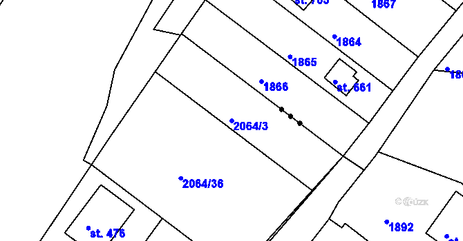 Parcela st. 2064/3 v KÚ Újezd u Domažlic, Katastrální mapa
