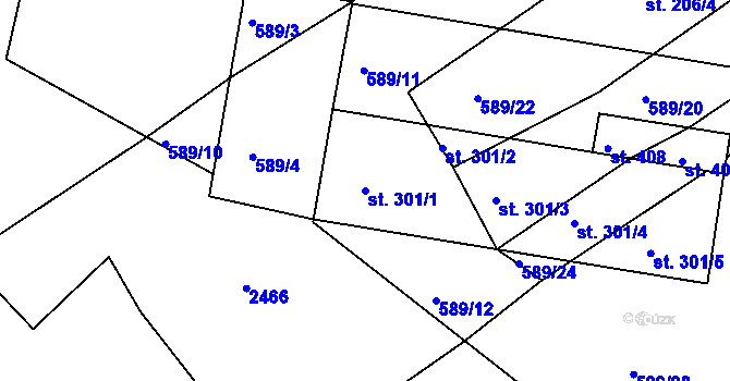 Parcela st. 301/1 v KÚ Újezd u Domažlic, Katastrální mapa