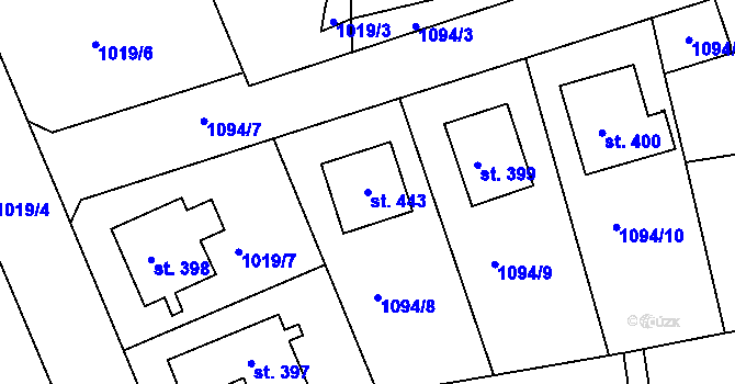 Parcela st. 443 v KÚ Újezd u Domažlic, Katastrální mapa