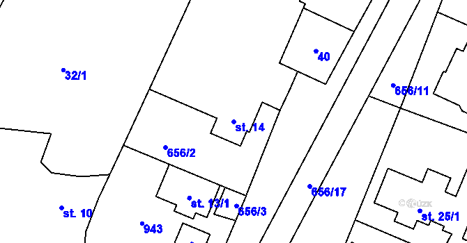 Parcela st. 14 v KÚ Újezd u Hradce Králové, Katastrální mapa