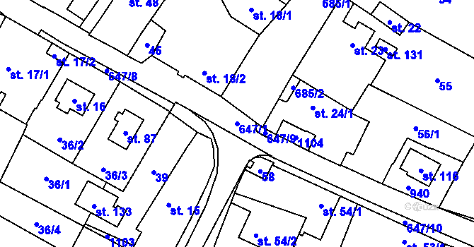Parcela st. 647/1 v KÚ Újezd u Hradce Králové, Katastrální mapa