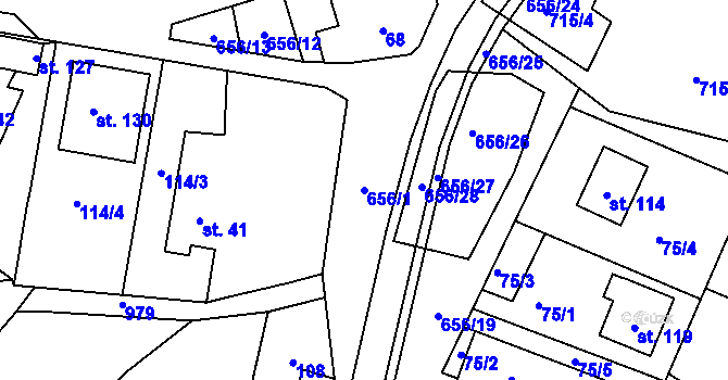 Parcela st. 656/1 v KÚ Újezd u Hradce Králové, Katastrální mapa