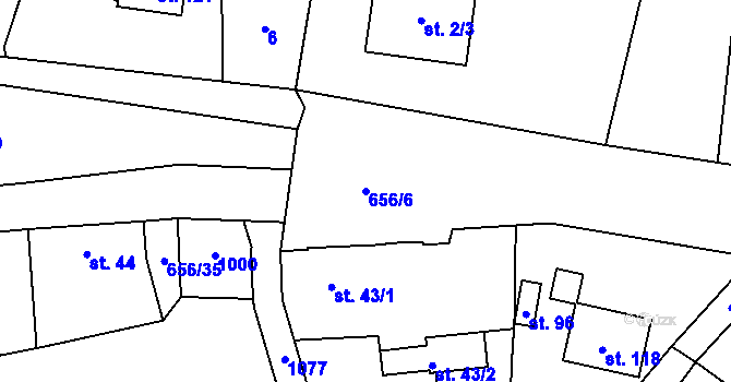 Parcela st. 656/6 v KÚ Újezd u Hradce Králové, Katastrální mapa