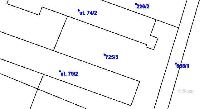 Parcela st. 725/3 v KÚ Újezd u Hradce Králové, Katastrální mapa